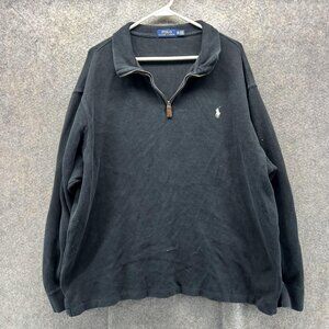 Polo Ralph Lauren Sweater Mens 2XL Black Quarter Zip Collared Pullover Knit